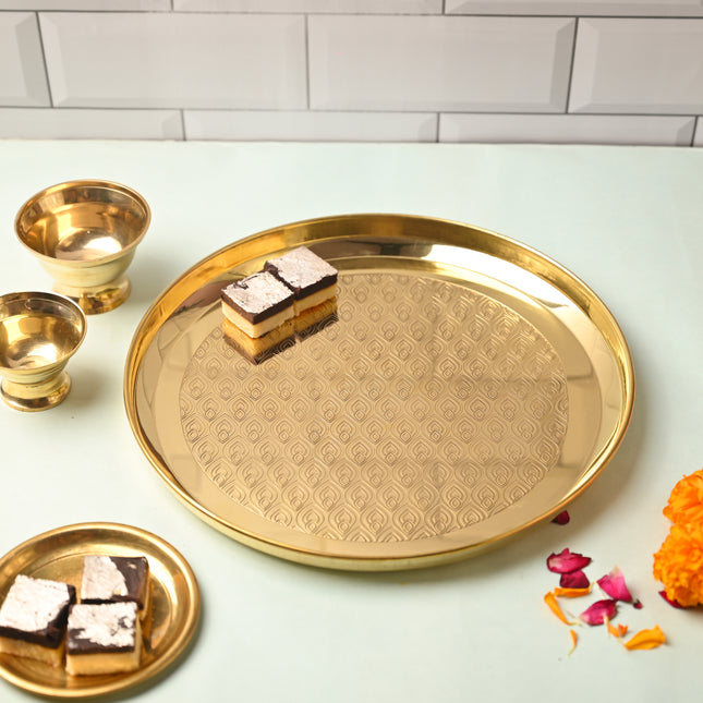 Brass Handcrafted Thali – Traditional Indian Brassware for Dining Elegance (11.7 Inch)
