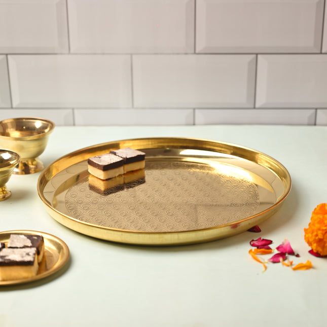 Brass Handcrafted Thali – Traditional Indian Brassware for Dining Elegance (11.7 Inch)