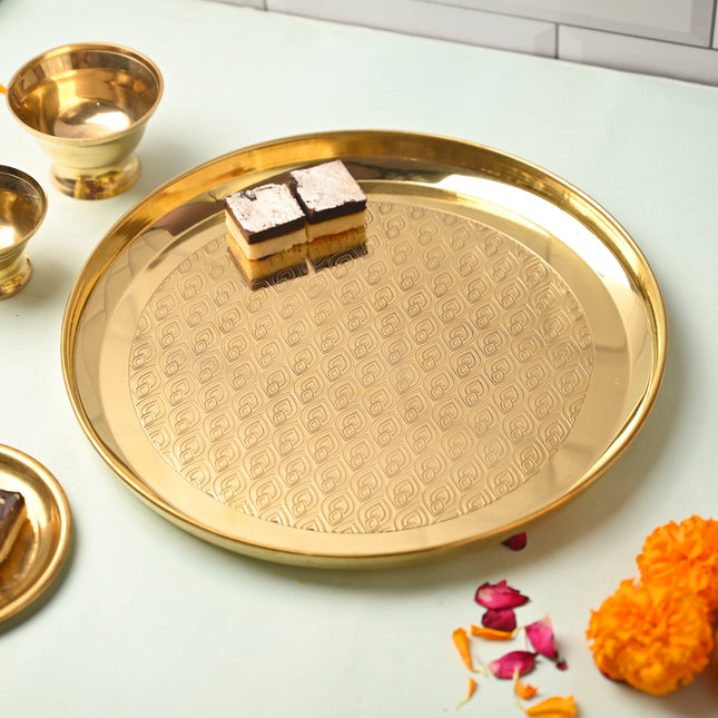 Brass Handcrafted Thali – Traditional Indian Brassware for Dining Elegance (11.7 Inch)
