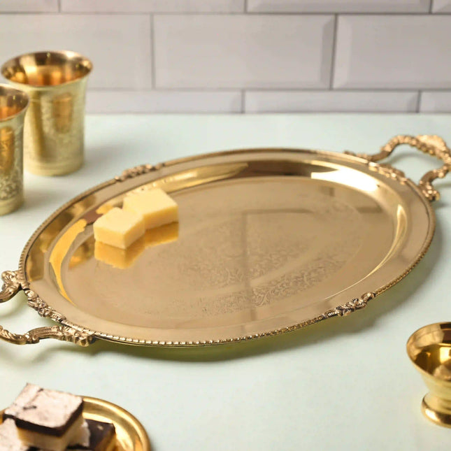 Brass Handcrafted Tray / Platter with Handle
