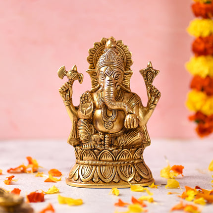 Brass Sitting Lord Ganesha Idol (6.5 Inch)