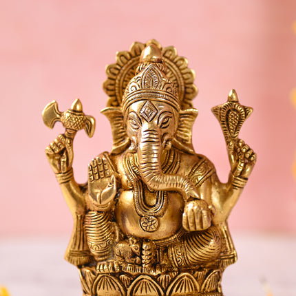 Brass Sitting Lord Ganesha Idol (6.5 Inch)