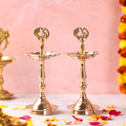 Brass Peacock Samai/Diya Pair