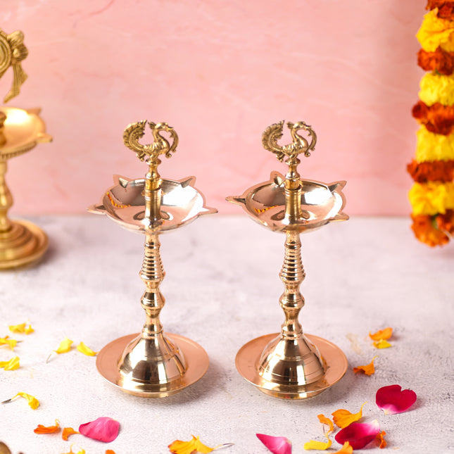 Brass Peacock Samai/Diya Pair