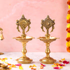 Brass Shankh Chakra Five Petal Diya Set (9 Inch)