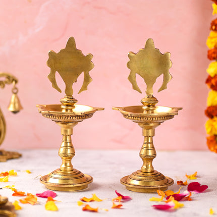 Brass Shankh Chakra Five Petal Diya Set (9 Inch)