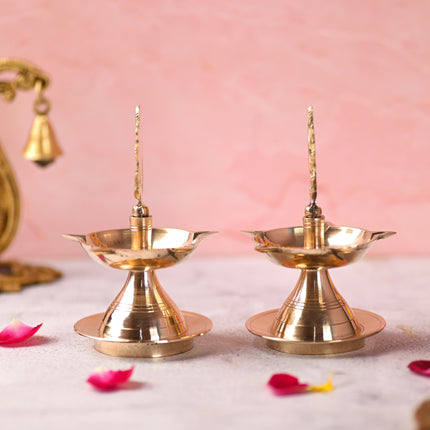 Brass Shankh Chakra Five Petal Diya Set (5.5 Inch)