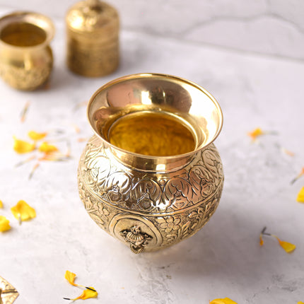 Brass Shankh Chakra Namaha Kodam / Kalash (5 Inch)