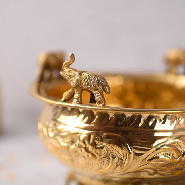 Brass Elephant Urli Bowl with Elephant Legs (4.5 Inch)