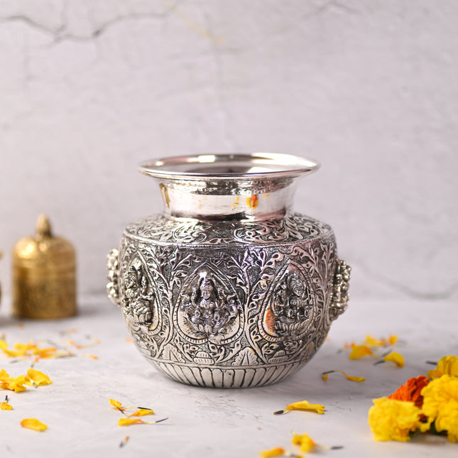 Brass Silver Plated Ashtalakshmi Kodam / Kalash (6 Inch)