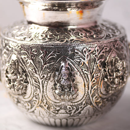Brass Silver Plated Ashtalakshmi Kodam / Kalash (6 Inch)