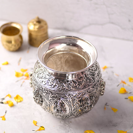 Brass Silver Plated Ashtalakshmi Kodam / Kalash (6 Inch)