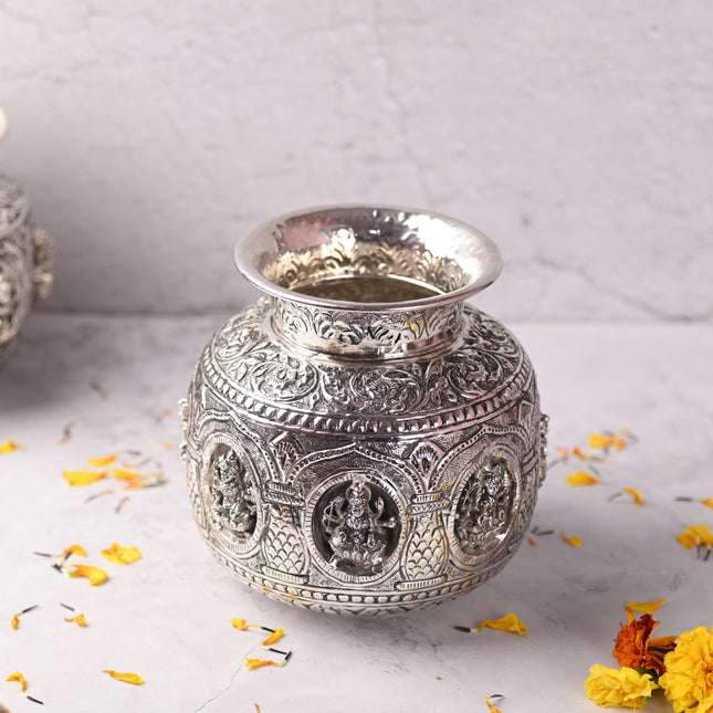 Brass Silver Plated Ashtalakshmi Kodam / Kalash (6.5 Inch)