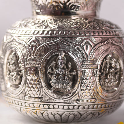 Brass Silver Plated Ashtalakshmi Kodam / Kalash (6.5 Inch)