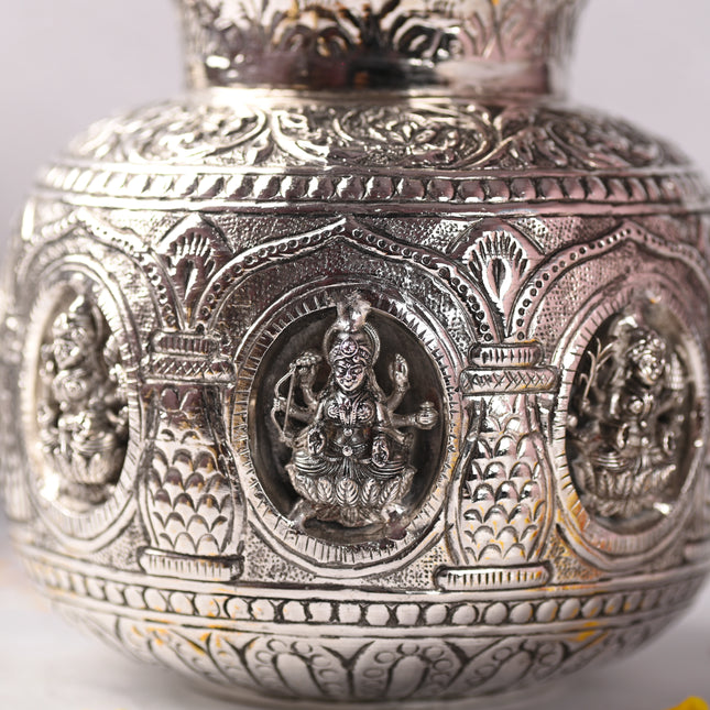 Brass Silver Plated Ashtalakshmi Kodam / Kalash (6.5 Inch)