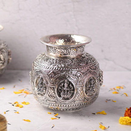 Brass Silver Plated Ashtalakshmi Kodam / Kalash (6.5 Inch)