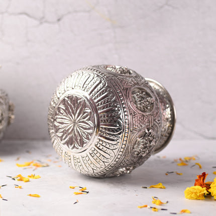 Brass Silver Plated Ashtalakshmi Kodam / Kalash (6.5 Inch)