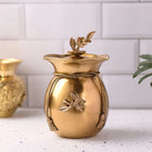 Brass Decorative Jar with Lid Neck Ribbon Bow Design