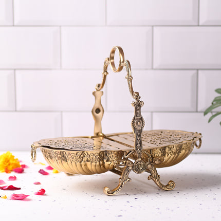 Brass Folding Serving Platter Biscuit Caddy Barrel Box (9.3 Inch)