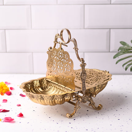 Brass Folding Serving Platter Biscuit Caddy Barrel Box (9.3 Inch)