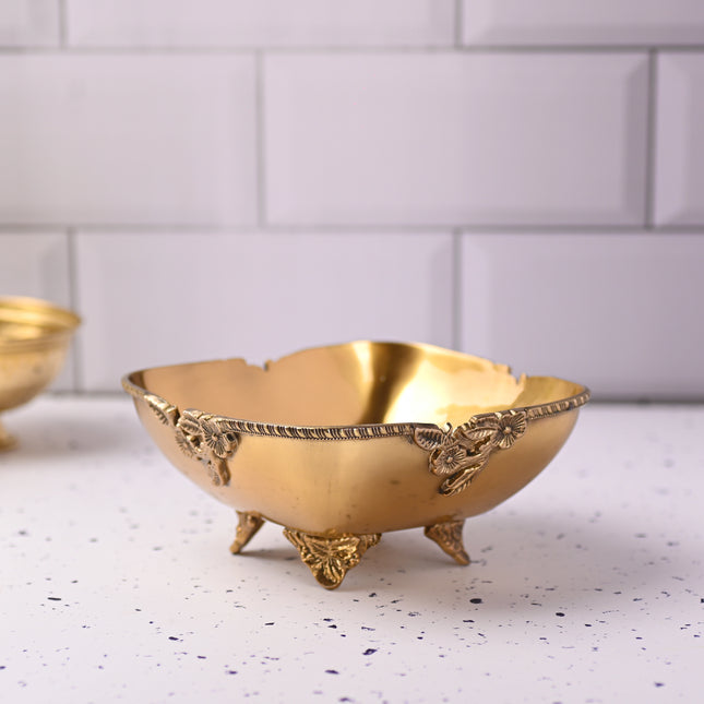 Brass Decorative Bowl With Handcrafted Floral Design (2.8 Inch)