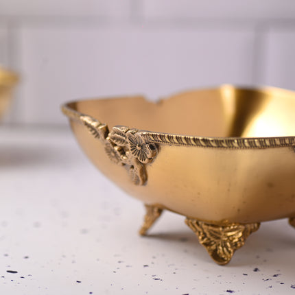 Brass Decorative Bowl With Handcrafted Floral Design (2.8 Inch)