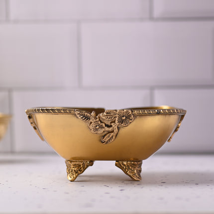 Brass Decorative Bowl With Handcrafted Floral Design (2.8 Inch)