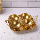 Brass Hammered Serving Tray With Bowl Set