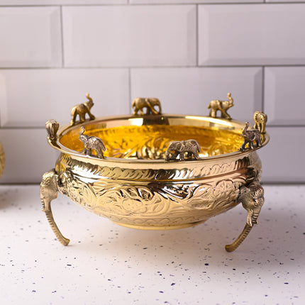Brass Urli Bowl with Elephant Legs