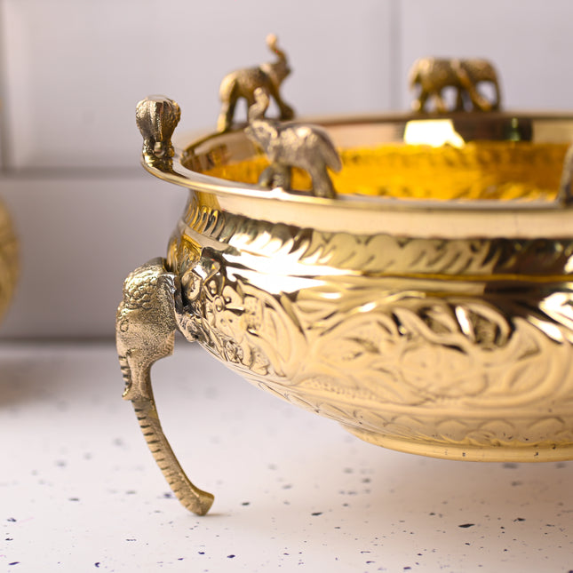 Brass Urli Bowl with Elephant Legs