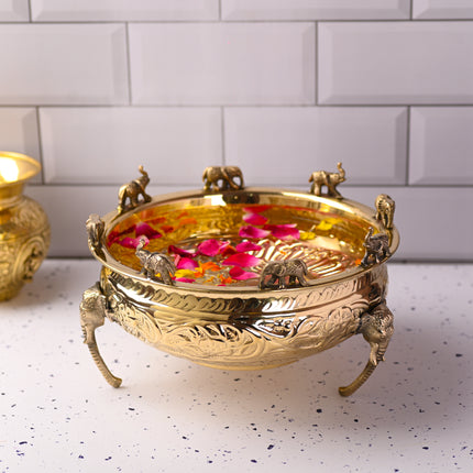 Brass Urli Bowl with Elephant Legs