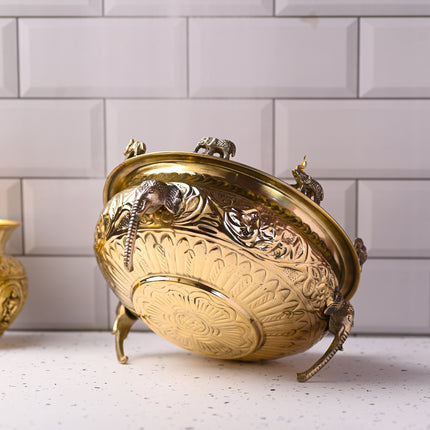 Brass Urli Bowl with Elephant Legs