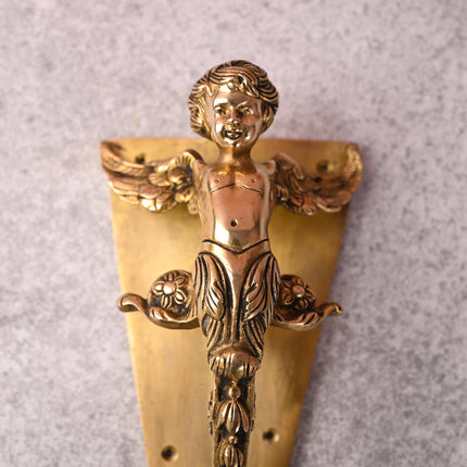 Brass Baby With Wings Door Handle With Base (12.5 Inch)