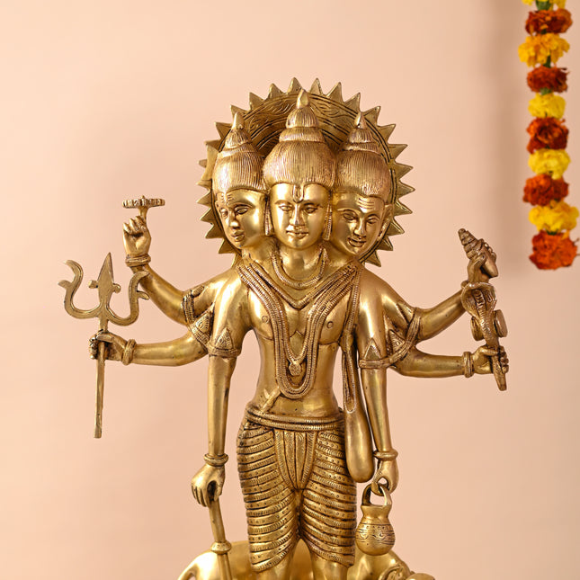 Brass Lord Dattatreya Standing Idol (23 Inch)