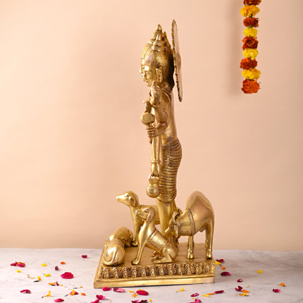 Brass Lord Dattatreya Standing Idol (23 Inch)