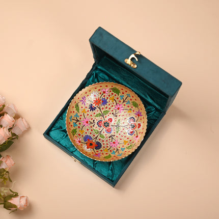 Brass Hand Painted Decorative Fruit Bowl With Velvet Box