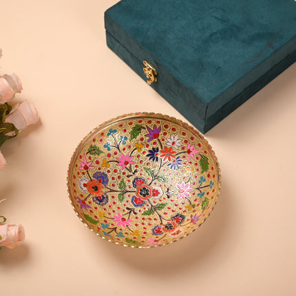 Brass Hand Painted Decorative Fruit Bowl With Velvet Box