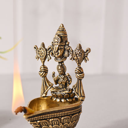 Brass Vishnu Lakshmi Diya – Traditional Pooja Decor (2.9 Inch)