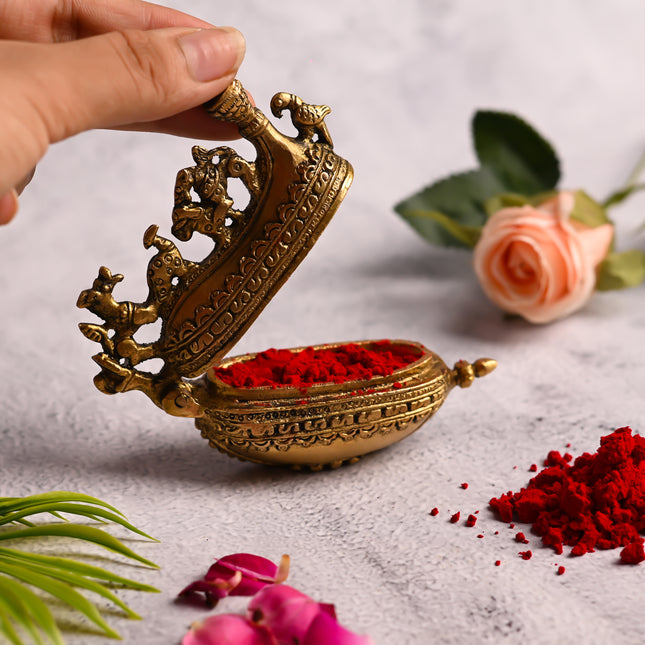 Brass Sindoor/Kumkum Box (3.2 Inch)