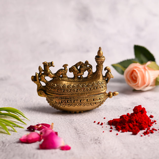 Brass Sindoor/Kumkum Box (3.2 Inch)