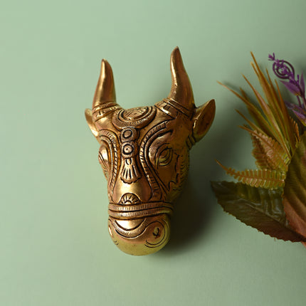 Brass Nandi Face Wall Hanging (5 Inch)
