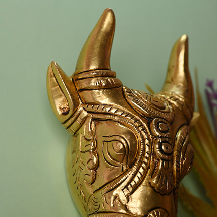 Brass Nandi Face Wall Hanging (5 Inch)