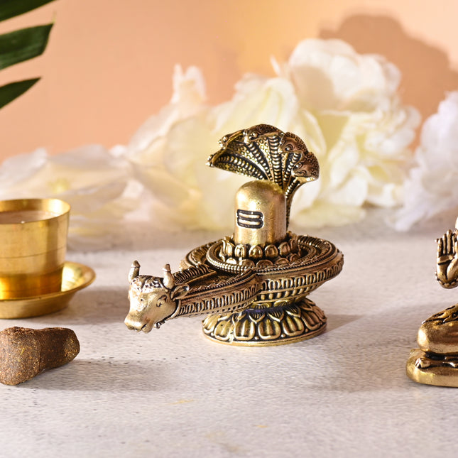 Brass Nandi Shivling with Sheshnaag (2.8 Inch)