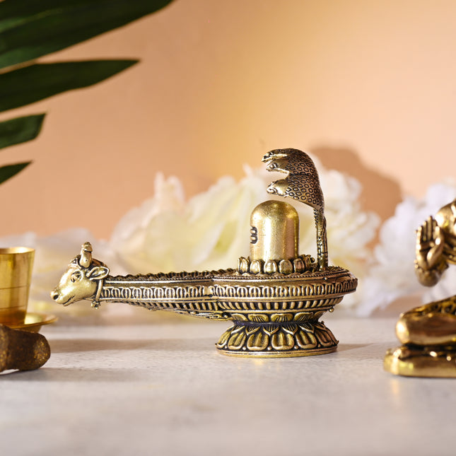 Brass Nandi Shivling with Sheshnaag (2.8 Inch)