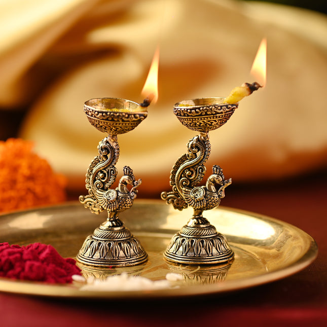Brass Peacock Diya Pair – Handcrafted Traditional Brass Decor (2 Inch)