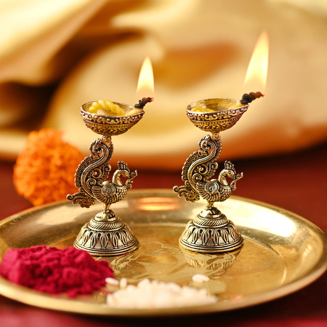 Brass Peacock Diya Pair (3.5 Inch)