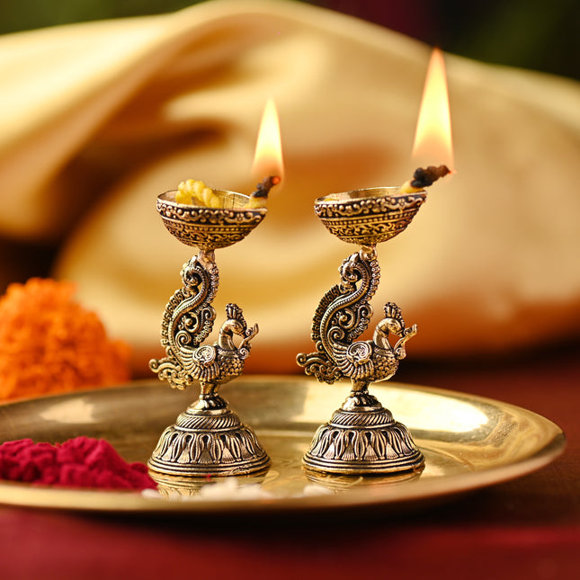 Brass Peacock Diya Pair (3.5 Inch)