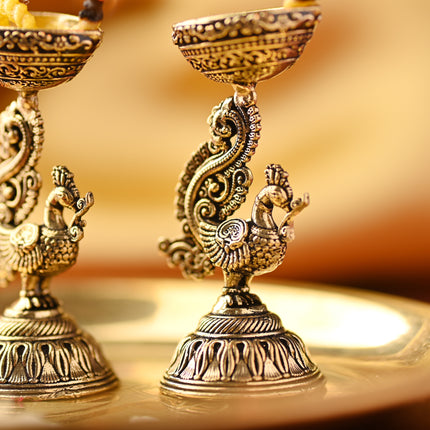 Brass Peacock Diya Pair – Handcrafted Traditional Brass Decor (2 Inch)