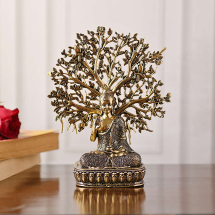 Brass Lightweight Buddha Statue With Tree (6.5 Inch)