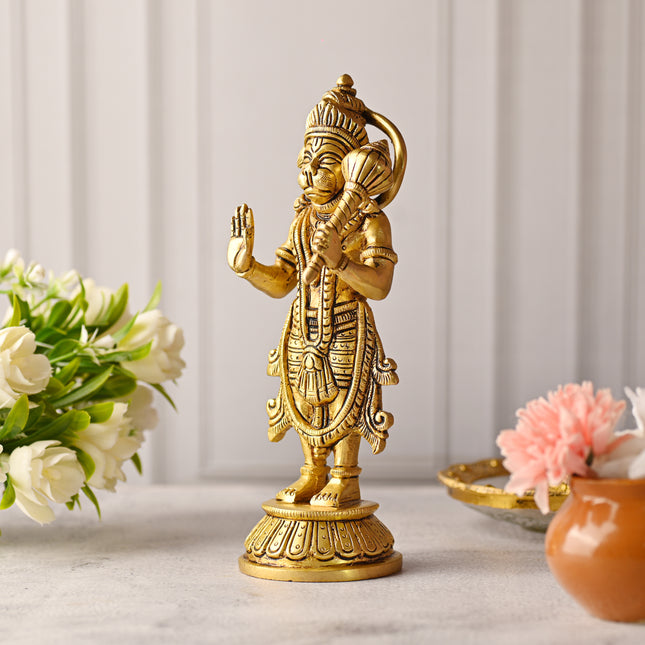 Brass Standing Hanuman Idol – Handmade Traditional Brassware (8 Inch)